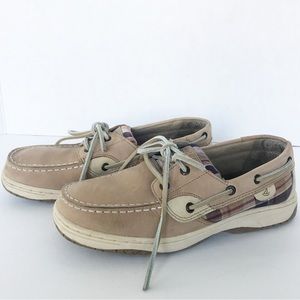 Sperry Bluefish Leather Top Siders Lace Up Boat Shoes Plaid Sides Leather Laces